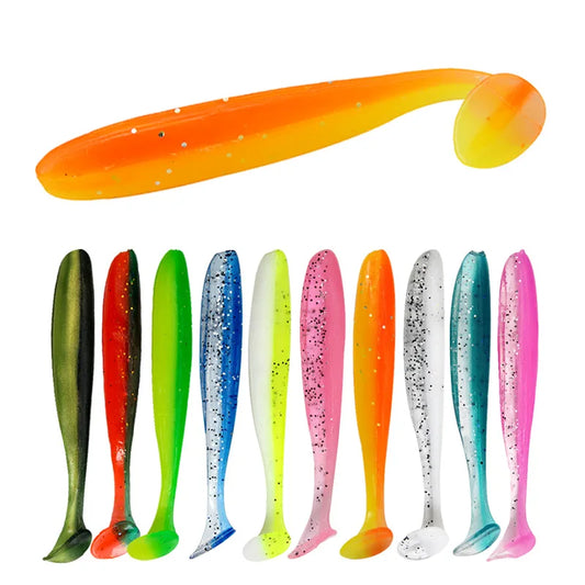 10pcs/Lot Soft Lures 55mm 70mm T Tail Jigging Wobblers Fishing Lure Tackle Double Color Bass Pike Aritificial Silicone Swimbait
