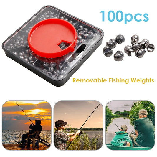 100Pcs Open Bite Plumb Round Fishing Sinkers Weight Set Removable   Carp Bass Fishing Tackle Tool Accessories